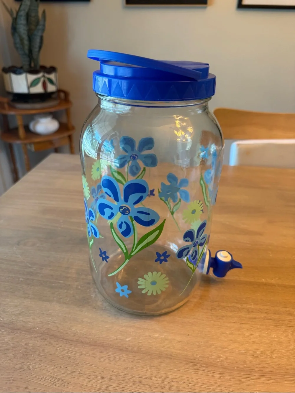 Vintage glass sun tea retro floral glass dispenser with lid